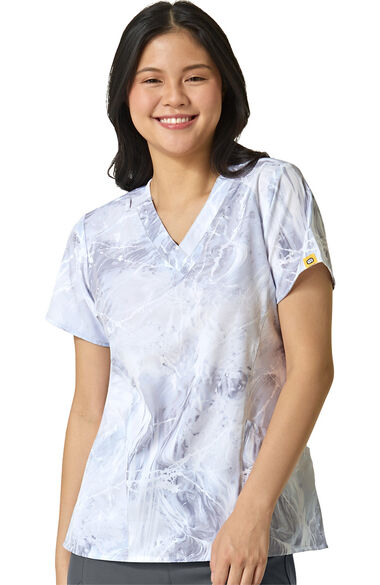 Clearance Women's Cool Marble Print Scrub Top, , large