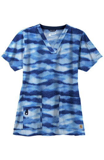 Clearance Women's Shibori Blue Print Scrub Top