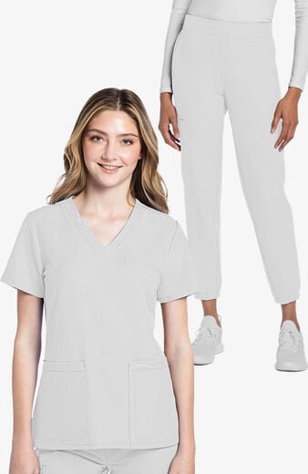 Women's Scrub Set: Rounded V-Neck Top & 5-Pocket Cargo Jogger Pant Women's Scrub Set: Rounded V-Neck Top & 5-Pocket Cargo Jogger Pant