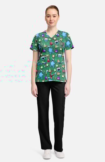Women's Christmas Cookie Monster Print Scrub Top Women's Christmas Cookie Monster Print Scrub Top