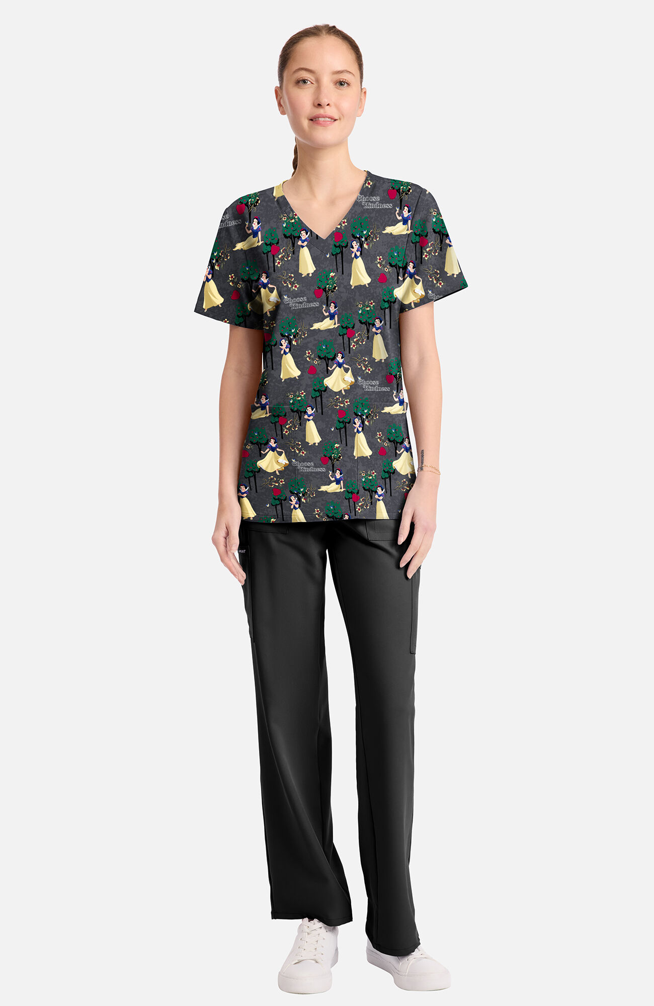 Women's Snow White Sending Kindness Print Scrub Top