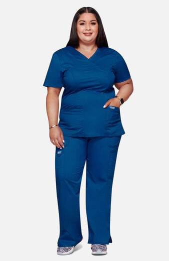 Women's Scrub Set: Shaped 3-Pocket Mock Wrap Top & Drawstring Flare Pant Women's Scrub Set: Shaped 3-Pocket Mock Wrap Top & Drawstring Flare Pant