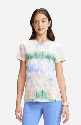 Women's Fading Stripes Print Scrub Top Women's Fading Stripes Print Scrub Top