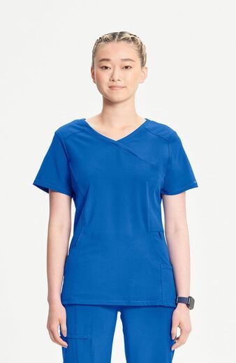 Women's 4-Pocket Knit Panel Mock Wrap Scrub Top Women's 4-Pocket Knit Panel Mock Wrap Scrub Top