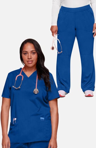 Women's Scrub Set: 3-Pocket V-Neck Stretch Top & Elastic Waist Cargo Pocket Pant Women's Scrub Set: 3-Pocket V-Neck Stretch Top & Elastic Waist Cargo Pocket Pant