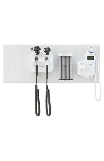 777 Wall System with PanOptic Basic LED Ophthalmoscope, MacroView Basic LED Otoscope, Ear Specula Dispenser and SureTemp Plus Thermometer