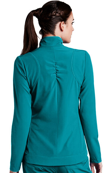 Clearance Women's Stand Collar Zip Up Solid Scrub Jacket, , large