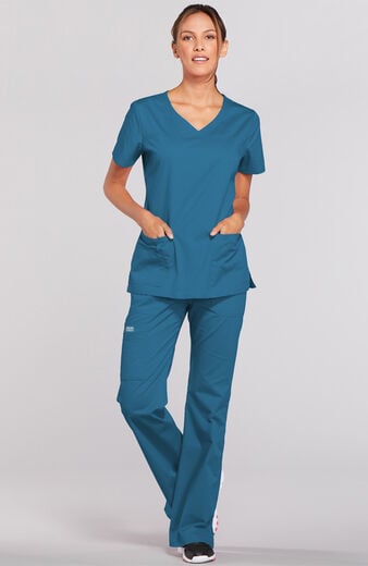 Women's Scrub Set: 3-Pocket V-Neck Top & Elastic Waist Pant Women's Scrub Set: 3-Pocket V-Neck Top & Elastic Waist Pant
