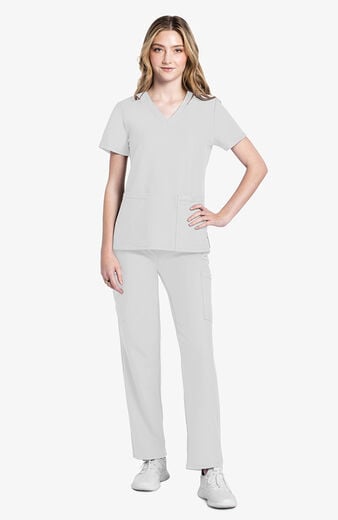 Women's Scrub Set: Rounded V-Neck Top & Pull-On Slim Leg Cargo Pant Women's Scrub Set: Rounded V-Neck Top & Pull-On Slim Leg Cargo Pant