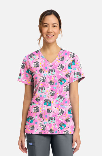 Women's Nurse Sloth Print Scrub Top Women's Nurse Sloth Print Scrub Top
