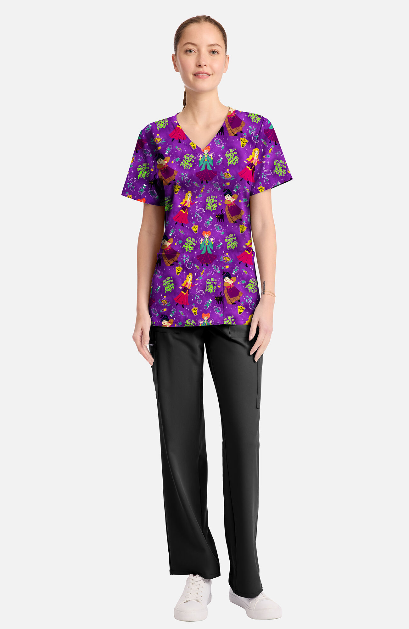 Women's Bunch Of Hocus Pocus Print Scrub Top