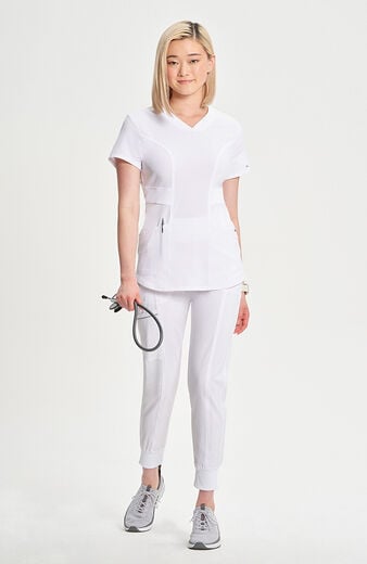 Women's 3-Pocket Knit Panel V-Neck Scrub Top Women's 3-Pocket Knit Panel V-Neck Scrub Top