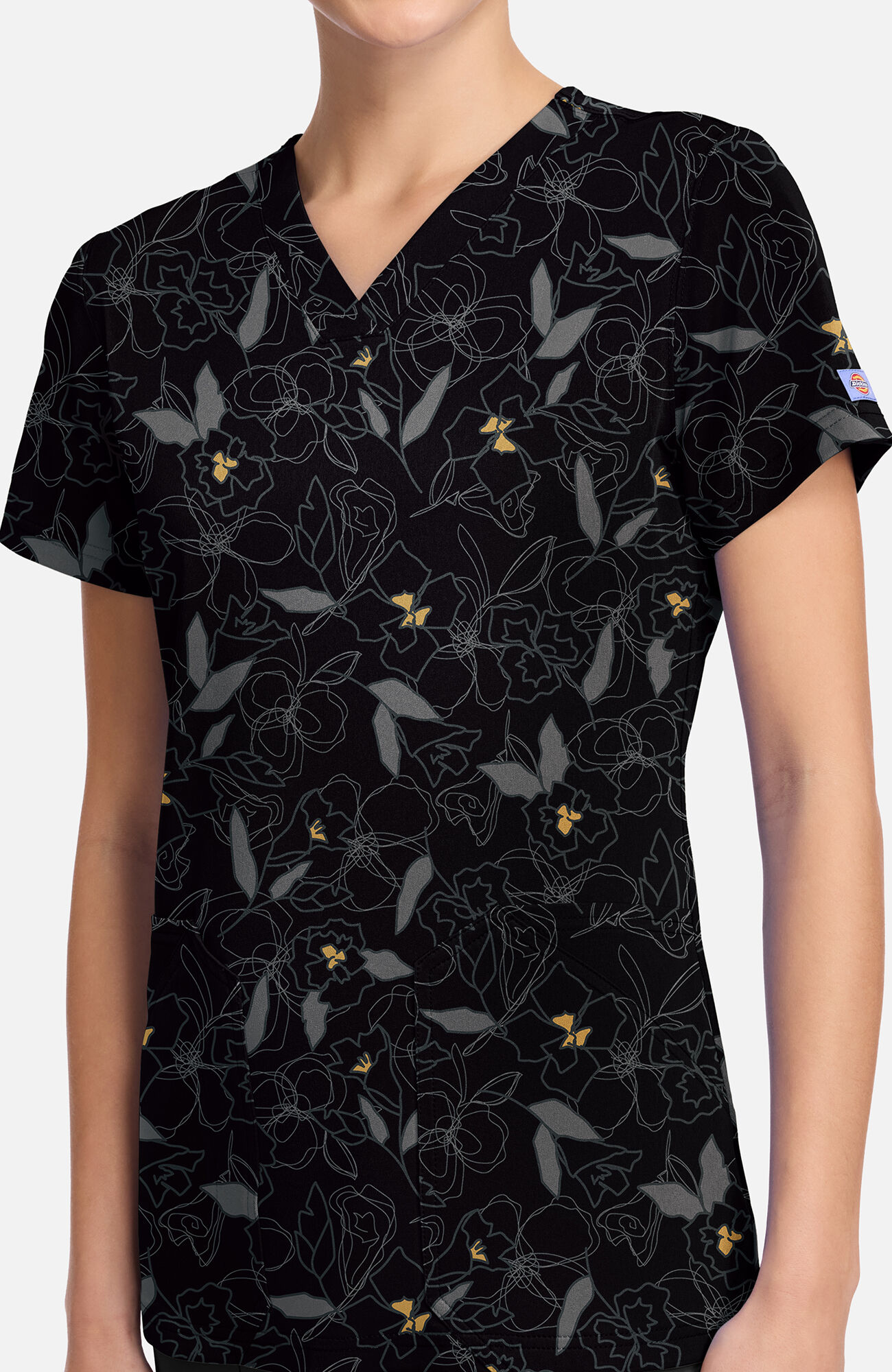 Women's Scribble Floral Print Scrub Top, , large