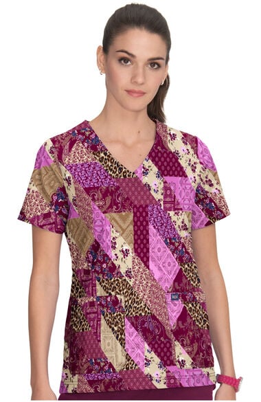 Clearance Women's Leia Patched With Love Print Scrub Top, , large