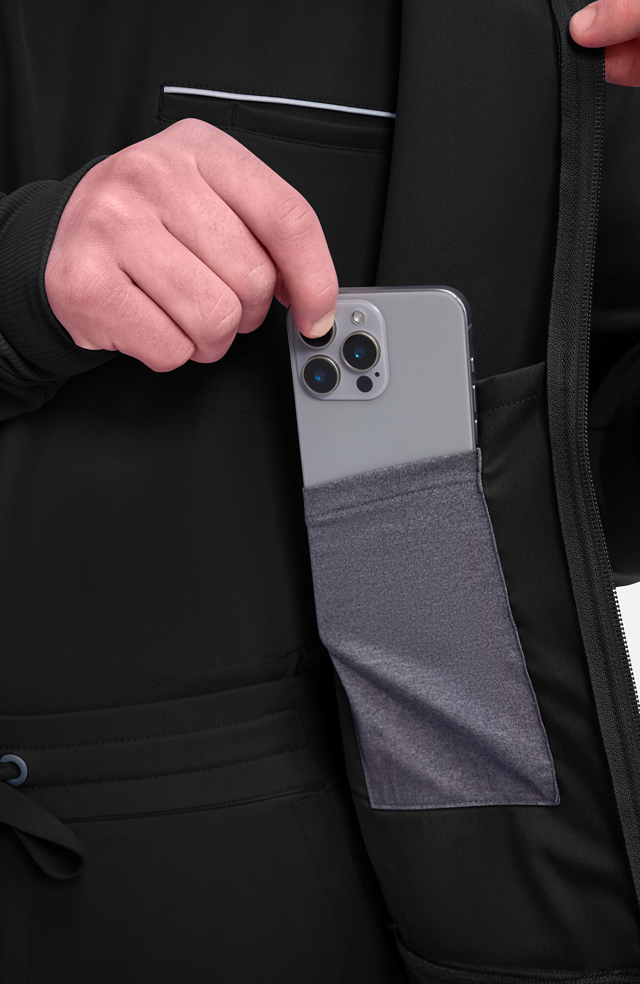 Men's Zip Front Raglan Knit Scrub Jacket, BLA Black | black, large