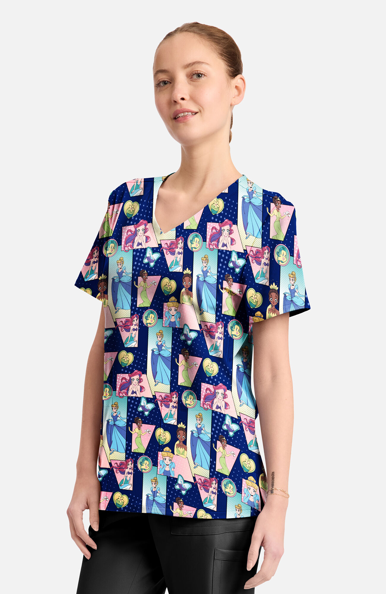 Women's Comic Princess Print Scrub Top, , large