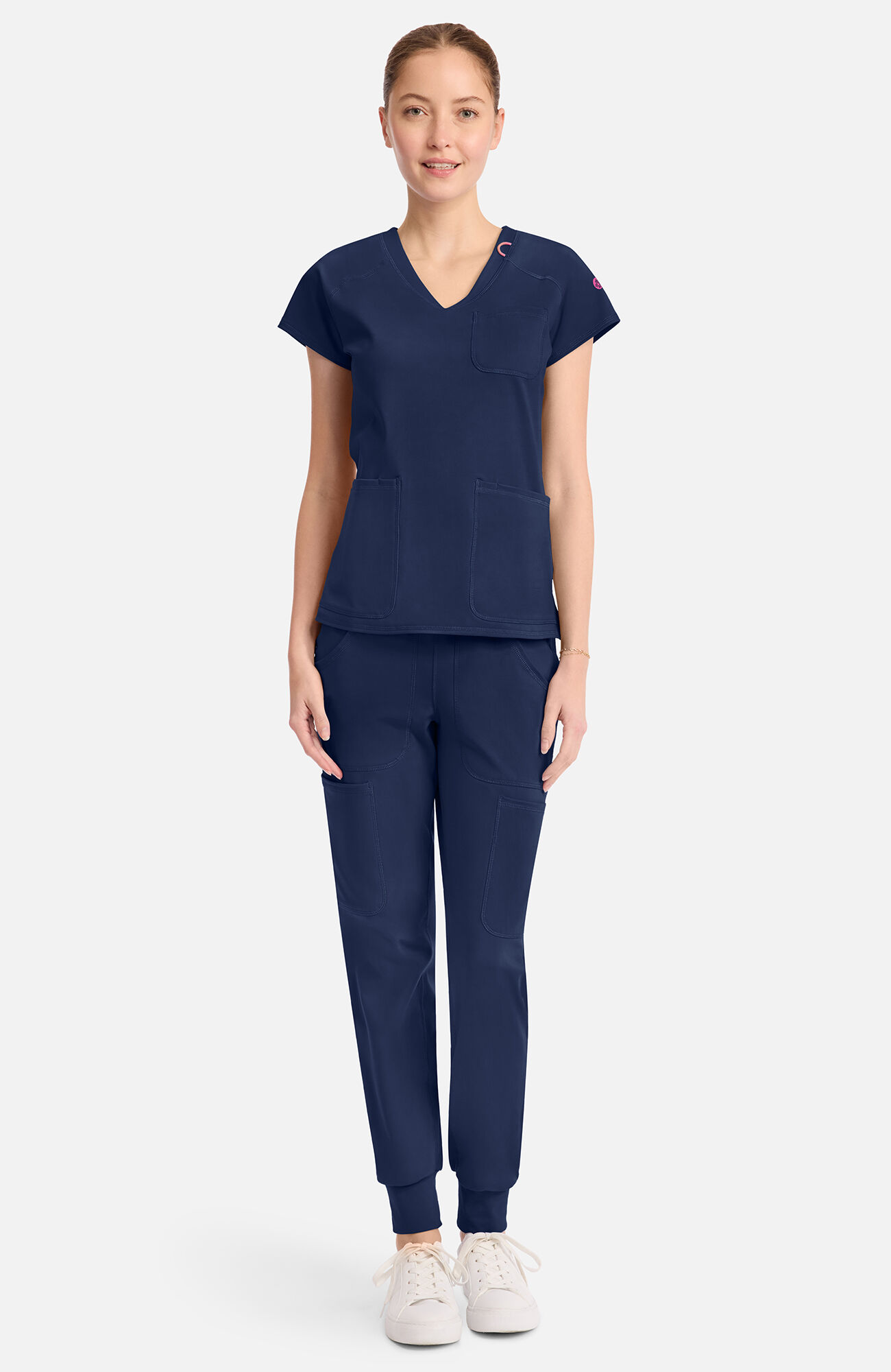 Women's Knit Raglan V-Neck Scrub Top, NAV Navy | navy, large