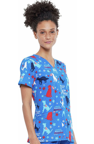 Clearance Women's Because Of You I'm Free Print Scrub Top, , large