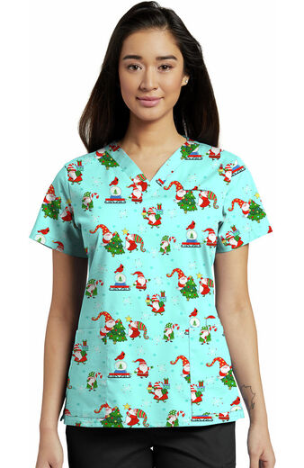 Clearance Women's Frosty Jolly Flakes Print Scrub Top