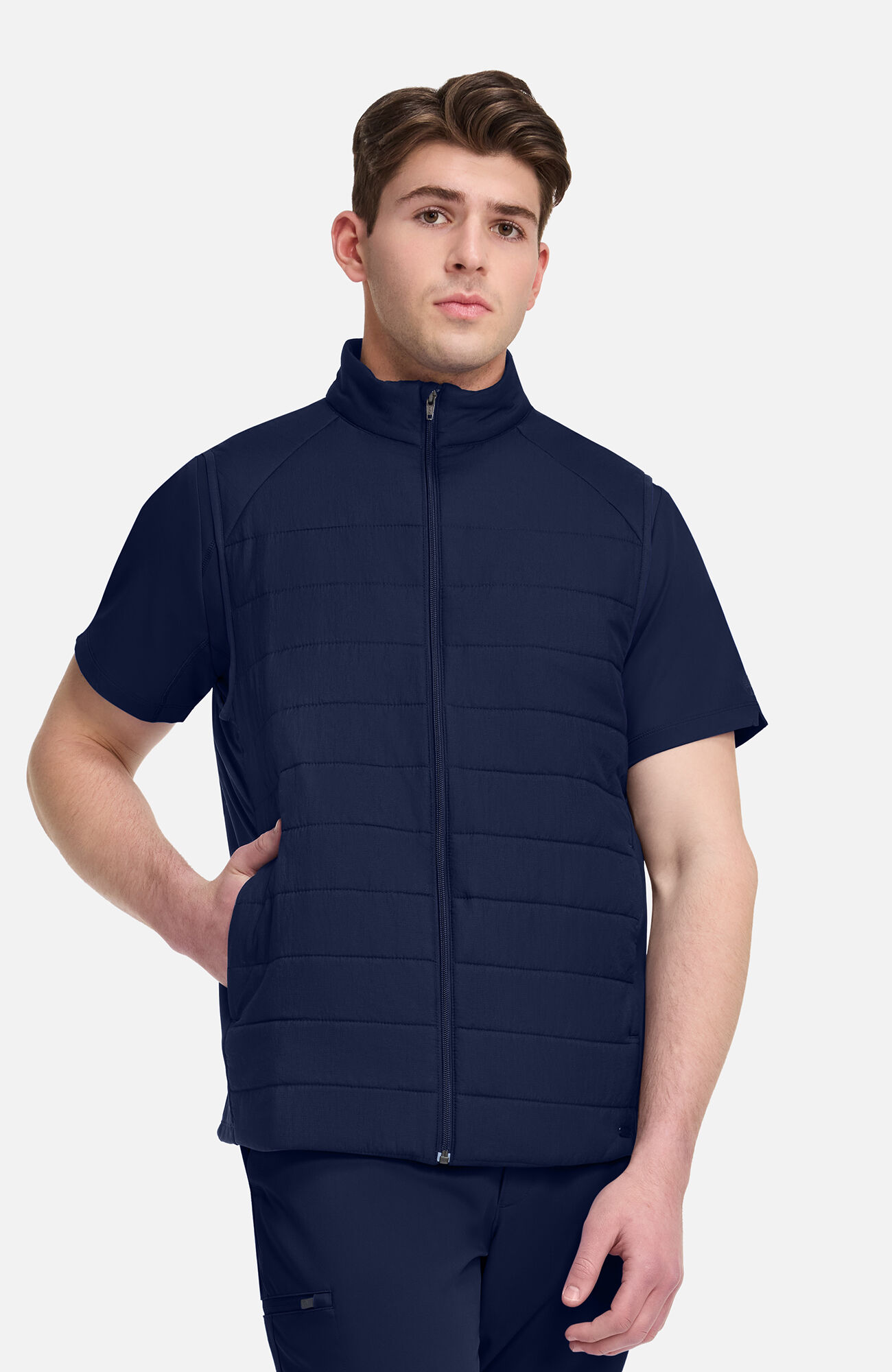 Men's Zip Front Quilted 4-Pocket Scrub Vest, , large