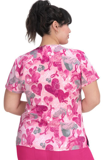 Women's Leslie V-Neck Paisley Hearts Print Scrub Top