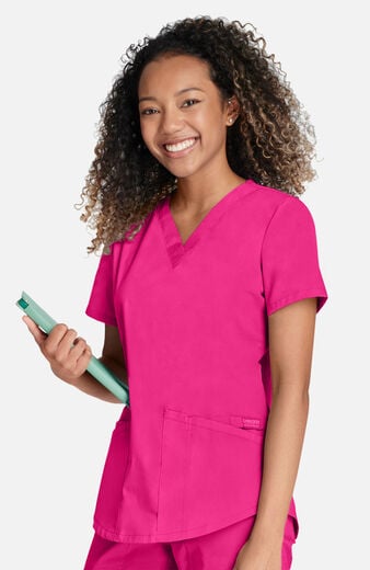 Women's 4-Pocket Shirttail V-Neck Scrub Top Women's 4-Pocket Shirttail V-Neck Scrub Top