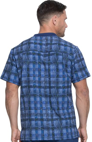 Clearance Men's V-Neck Positively Plaid Navy Print Scrub Top, , large