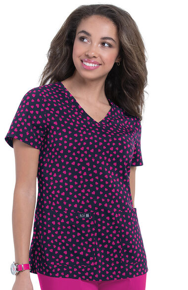 Clearance Women's Leslie Crazy In Love Print Scrub Top, , large