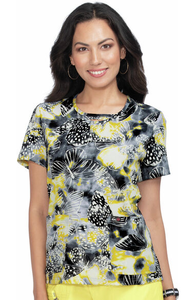 Clearance Women's Lola Sunny Tie Dye Butterfly Print Scrub Top, , large