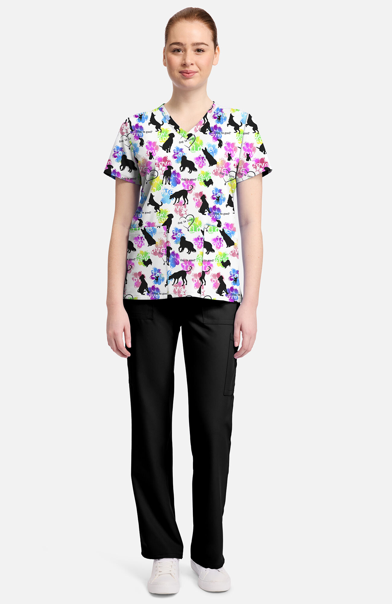 Women's Dog Is Love Print Scrub Top