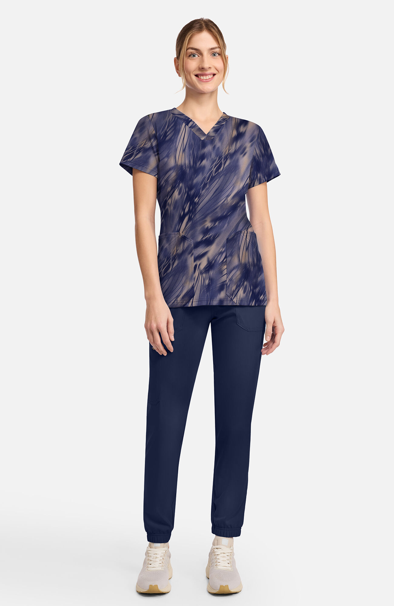 Women's Watercolor Feather Print Scrub Top