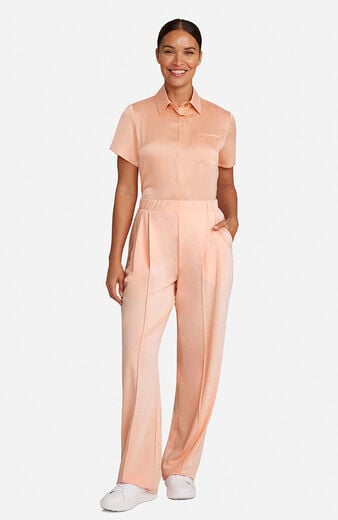 Women’s Scrub Set: Cropped Button-Up Top & Pleated Wide Leg Pant Women’s Scrub Set: Cropped Button-Up Top & Pleated Wide Leg Pant
