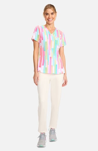 Women's V-Neck Pop Stripes Print Scrub Top Women's V-Neck Pop Stripes Print Scrub Top
