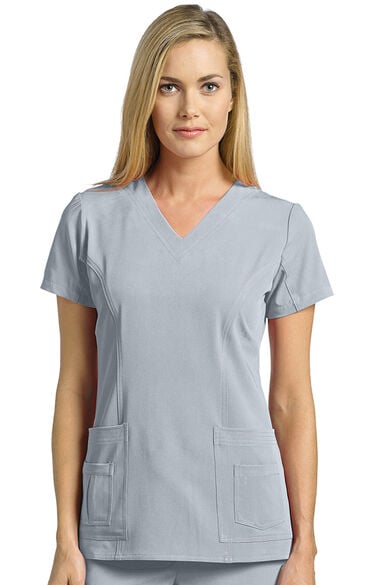 Clearance Women's Shaped V-Neck Solid Scrub Top with Pockets, , large
