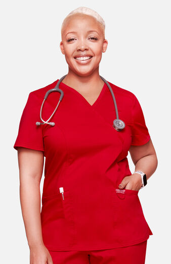 Women's Shaped 3-Pocket Mock Wrap Scrub Top Women's Shaped 3-Pocket Mock Wrap Scrub Top