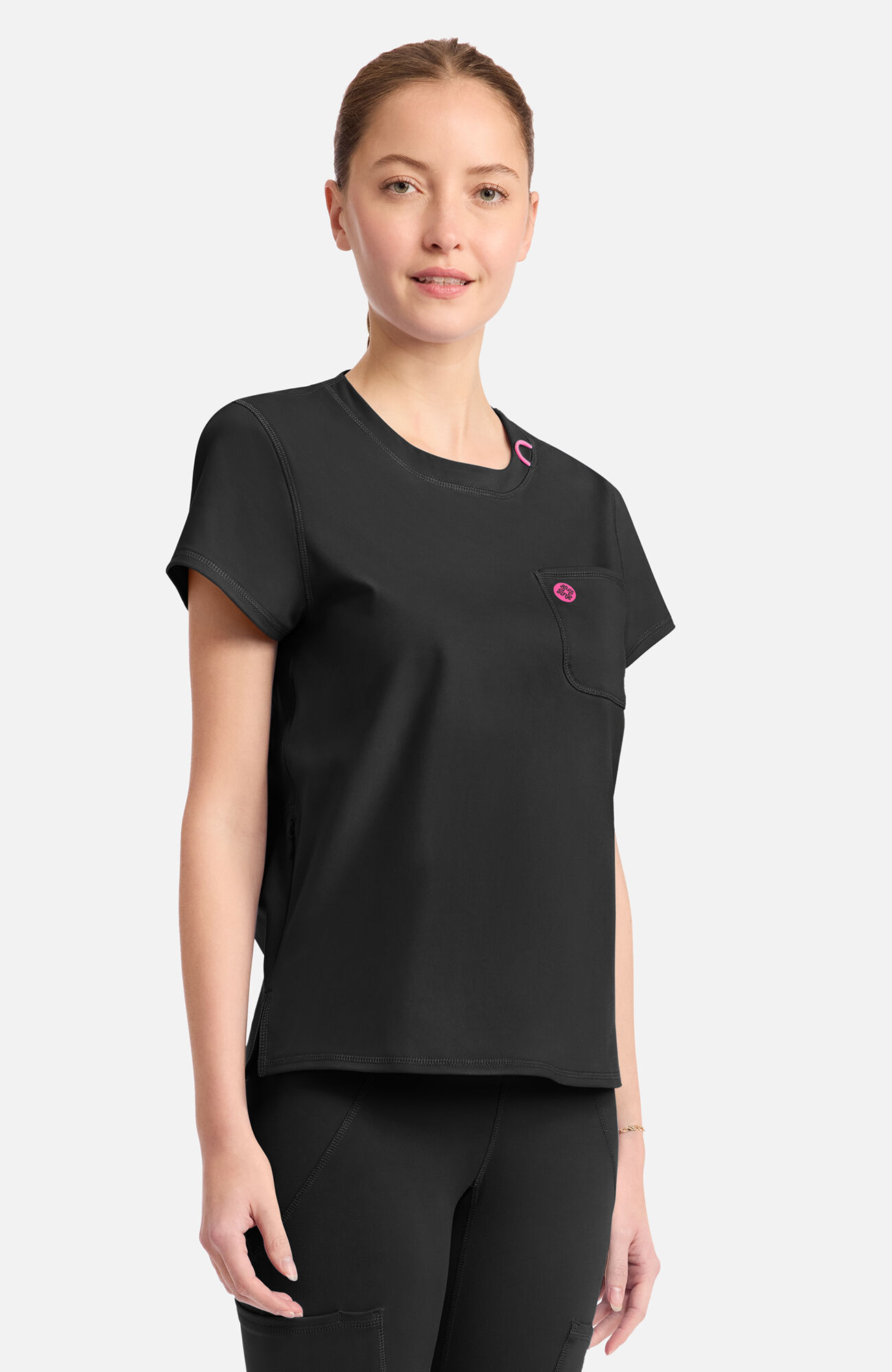 Women's Knit 2-Pocket Crew Neck Scrub Top , , large