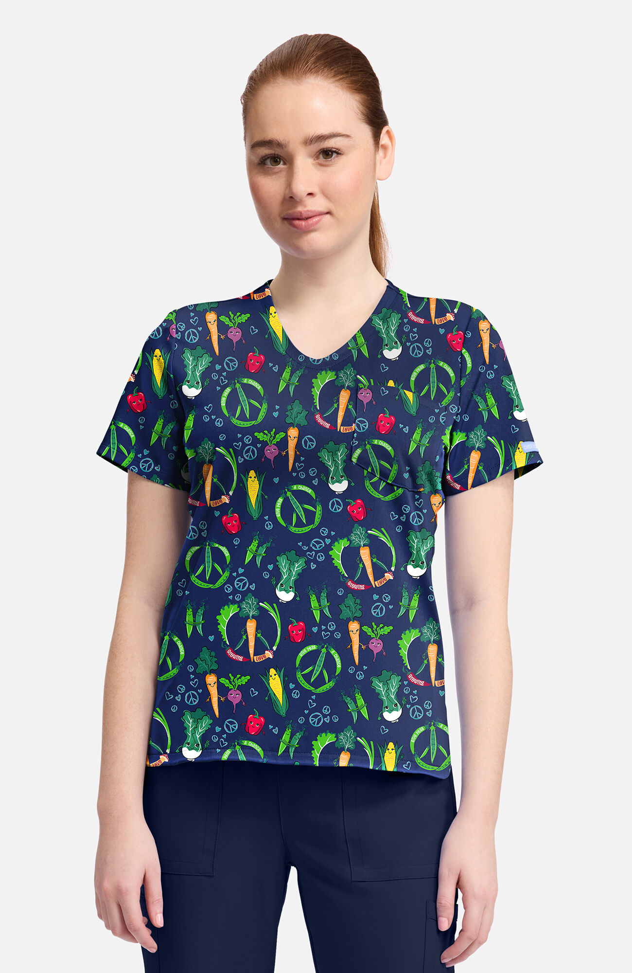Women's Growing Love Print Scrub Top, , large