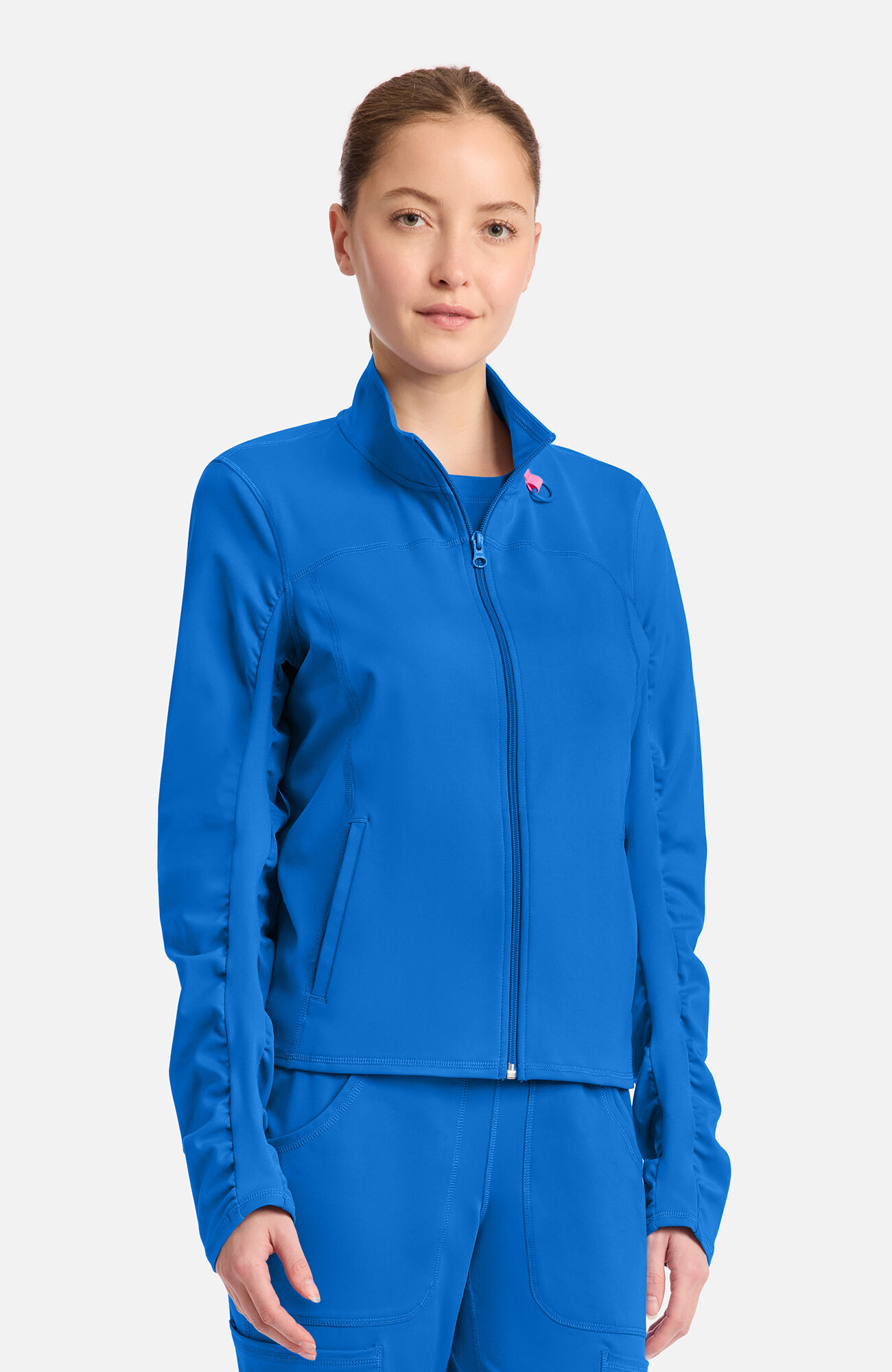Women's Warm Knit Zip Front Scrub Jacket, ROY Royal | royal, large