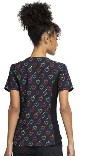 Clearance Women's Knit Panel Hearts On The Line Print Scrub Top