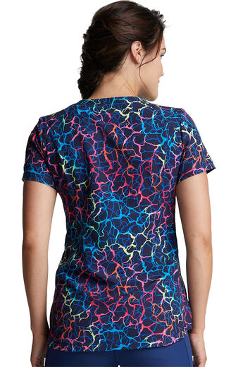 Clearance Women's Colorful Crackle Print Scrub Top