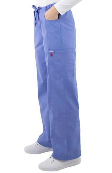 Clearance Women's Mock Wrap Solid Scrub Top & Elastic Waist Cargo Scrub Pant Set, , large
