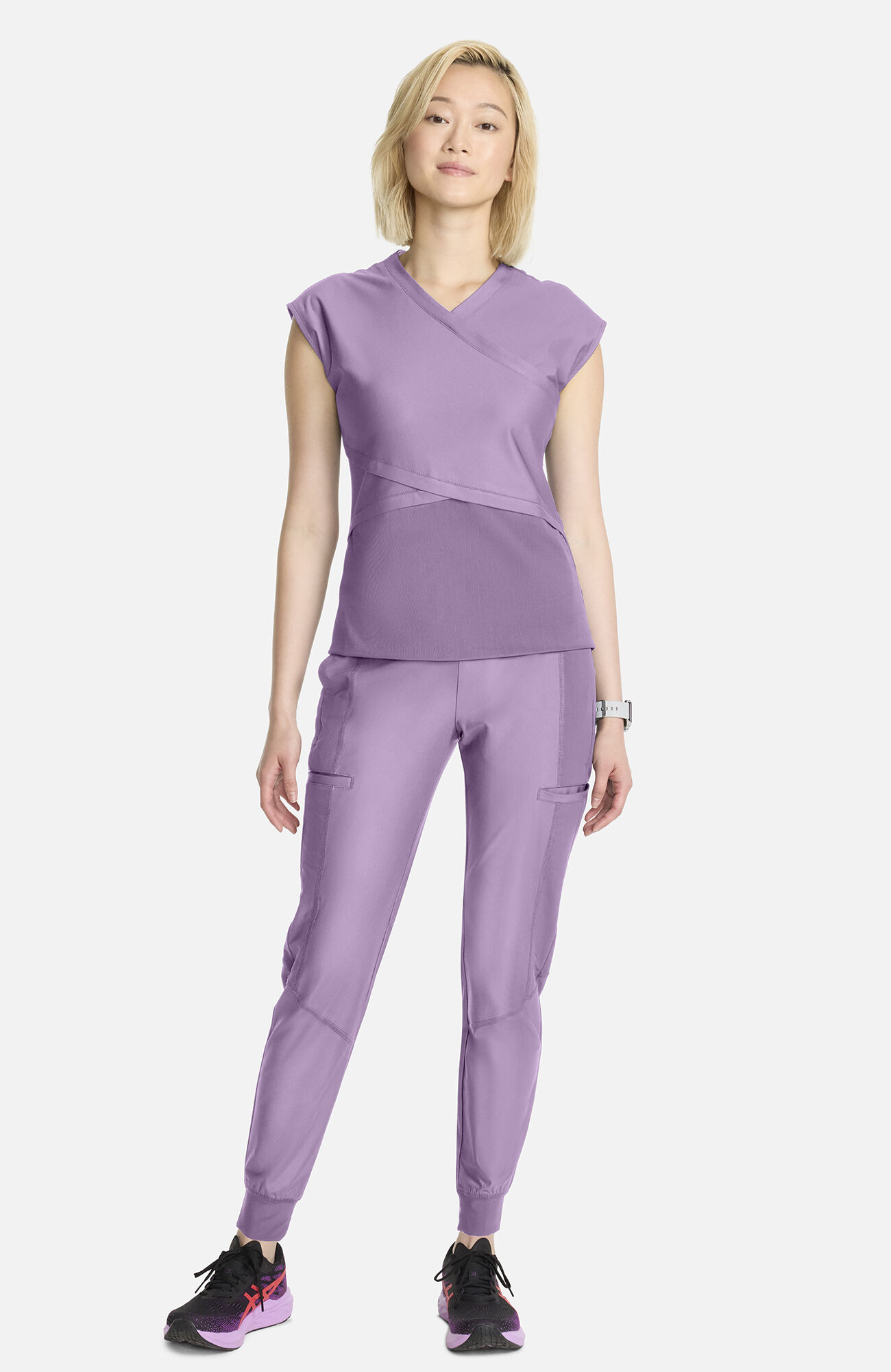 Women's Knit Dolman Wrap Scrub Top, LWL Livewire Lilac | purple, large