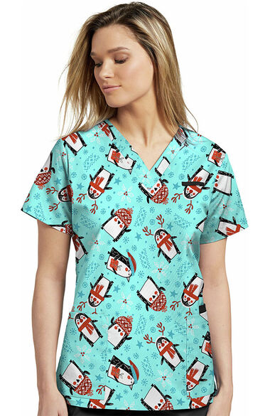 Clearance Women's Jolly Penguins Print Scrub Top, , large