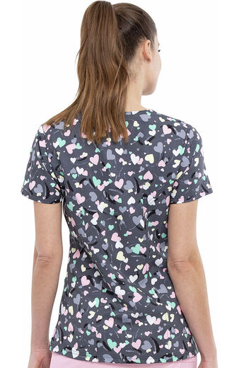 Clearance Women's Open Hearted Print Scrub Top