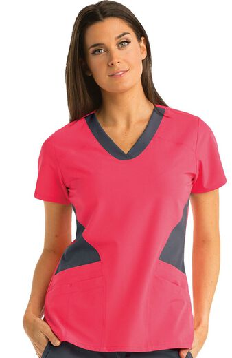 Clearance Women's V-Neck Contrast Panel Solid Scrub Top