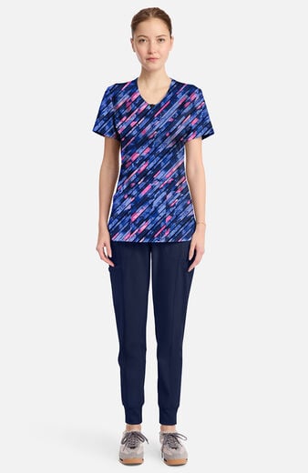 Women's Round Neck Staggered Marble Print Scrub Top Women's Round Neck Staggered Marble Print Scrub Top