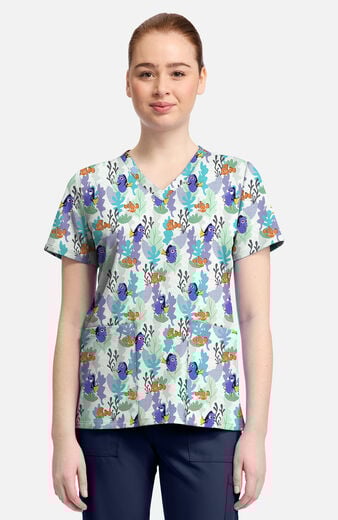 Women's Nemo And Dory Print Scrub Top Women's Nemo And Dory Print Scrub Top