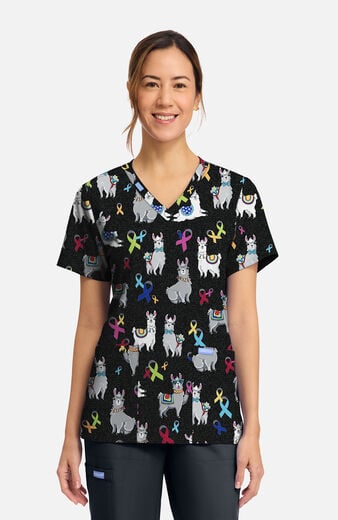 Women's Llama Be Aware Print Scrub Top Women's Llama Be Aware Print Scrub Top