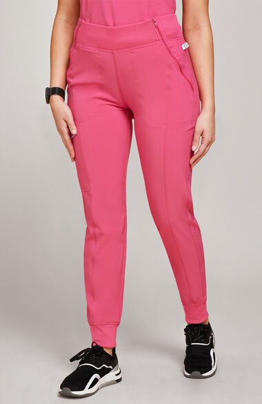 Women's Scrub Set: Mock Wrap Solid Top & Tapered Jogger Pant
