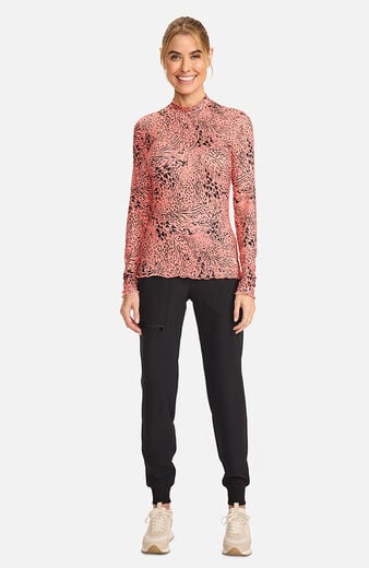 Women's Lettuce Edge Mock Neck Wild Heart Print Underscrub Women's Lettuce Edge Mock Neck Wild Heart Print Underscrub